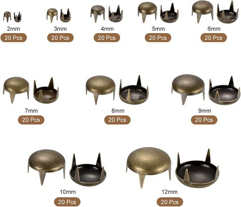UXCELL 200PCS GOLD ROUND RIVETS ، 10 أحجام من النحاس النحاس مسعاة بقع بانك روك أظافر المخلبات مجموعة متنوعة من مجموعة حزام حزام حزام حزام. in Saudi Arabia