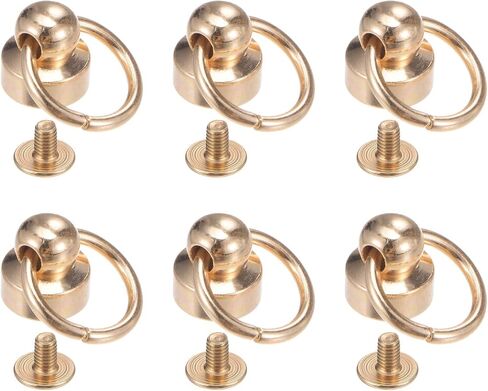 Harfington 6pcs o حلقة النحاس الدائري برسامات رأس الدعامة 9 ملم من المسامير المعدنية مع المسمار وحلقة السحب لحقيبة حرفة الجلود DIY المحمول حقيبة يد ، البرونزية in Saudi Arabia
