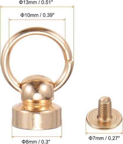 Harfington 6pcs o حلقة النحاس الدائري برسامات رأس الدعامة 9 ملم من المسامير المعدنية مع المسمار وحلقة السحب لحقيبة حرفة الجلود DIY المحمول حقيبة يد ، البرونزية in Saudi Arabia