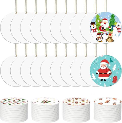 30 Pcs Sublimation Ceramic Ornaments Blank Double-Sided 3 inch Round Sublimation Ornament Blanks for Heat Press Printing Crafting DIY Personalized Christmas Home Decor in Saudi Arabia