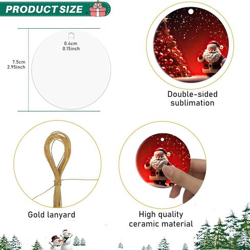 30 Pcs Sublimation Ceramic Ornaments Blank Double-Sided 3 inch Round Sublimation Ornament Blanks for Heat Press Printing Crafting DIY Personalized Christmas Home Decor in Saudi Arabia