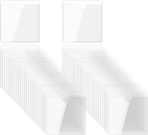 MECCANIXITY Self-Adhesive Card Pockets 2"x2" Clear Self Adhesive Pocket Label Holders Plastic Card Sleeves with Top Open for Library Storage Bins Loading, Pack of 50 in Saudi Arabia