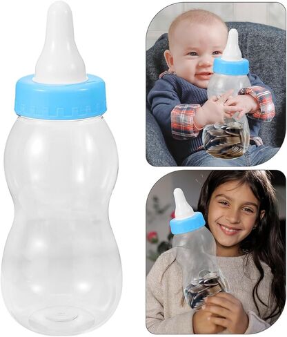 1pc Baby Bottle Coin Bank Clear Piggy Bank Plastic Money Money Jar Baby Dame Bottles Decorting Dearting for Girls and Boys ، Blue 10.5x28cm in Saudi Arabia