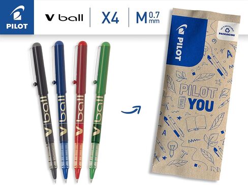 PILOT - 4 V-ball 07 Rollerball Pens - Liquid Ink For Smooth And Accurate Writing - Quick Drying - Black, Blue, Red, Green - Medium Point in Saudi Arabia