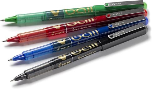 PILOT - 4 V-ball 07 Rollerball Pens - Liquid Ink For Smooth And Accurate Writing - Quick Drying - Black, Blue, Red, Green - Medium Point in Saudi Arabia