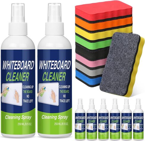 16 pcs مجموعة منظف السبورة الجافة ، 8.5 fl oz whiteboard cleaning رذاذ لوحة محو جاف منظف سائل مع 8 محايات لوحة طباشير مغناطيسية للمكتب المنزلي للفصول الدراسية in Saudi Arabia