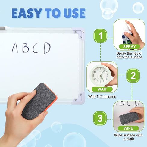 16 pcs مجموعة منظف السبورة الجافة ، 8.5 fl oz whiteboard cleaning رذاذ لوحة محو جاف منظف سائل مع 8 محايات لوحة طباشير مغناطيسية للمكتب المنزلي للفصول الدراسية in Saudi Arabia