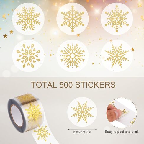 500 PCS ملصقات ندفة الثلج صافية ، شارات شفافة لفة لعيد الميلاد ، ملصقات جولة الشتاء الذهب رقائق الذهب لتظاهر XMAS ، تعرض الزخرفة in Saudi Arabia