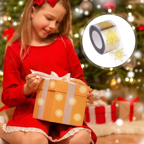 500 PCS ملصقات ندفة الثلج صافية ، شارات شفافة لفة لعيد الميلاد ، ملصقات جولة الشتاء الذهب رقائق الذهب لتظاهر XMAS ، تعرض الزخرفة in Saudi Arabia