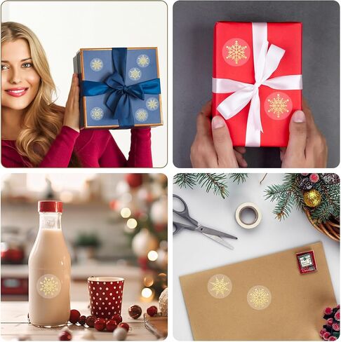 500 PCS ملصقات ندفة الثلج صافية ، شارات شفافة لفة لعيد الميلاد ، ملصقات جولة الشتاء الذهب رقائق الذهب لتظاهر XMAS ، تعرض الزخرفة in Saudi Arabia