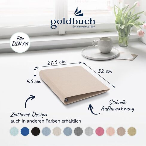 Summertime 37 211 Ring Binder A4 Beige Dimensions 26 x 32 x 4.2 cm Stapler with 4-Ring Mechanism and Clamping Bracket, Ring Binder Format DIN A4, Linen Cover Light Brown in Saudi Arabia