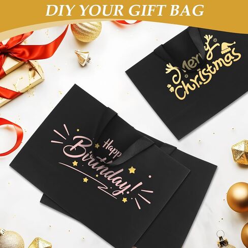 Epoesch Black small Gift Bags With Handles and Tissue Paper，8x5x10 Inch 4 Pack Paper Bags Bulk for Men, Women，Birthdays, Party Shopping, Weddings, Anniversaries, Valentine's Day, Halloween, Christmas in Saudi Arabia