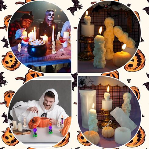 2pcs شمعة جمجمة ثلاثية الأبعاد قالب سيليكون ， هيكل عظمي من الراتنجات الإبوكسي صب العفن ، شمع الشمع الرعب صنع القالب للشمعة المصنوعة يدويًا الشمع in Kuwait