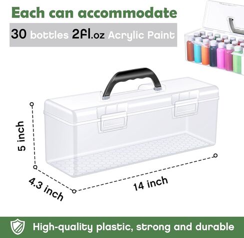 3 Pcs Paint Storage Box for 2 Fl. oz Acrylic Paints, Acrylic Portable Craft art Organizer with Handle, 30 Bottles Capacity Plastic Art Supply Clear Boxes in Saudi Arabia