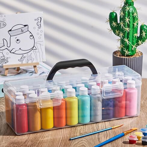 3 Pcs Paint Storage Box for 2 Fl. oz Acrylic Paints, Acrylic Portable Craft art Organizer with Handle, 30 Bottles Capacity Plastic Art Supply Clear Boxes in Saudi Arabia