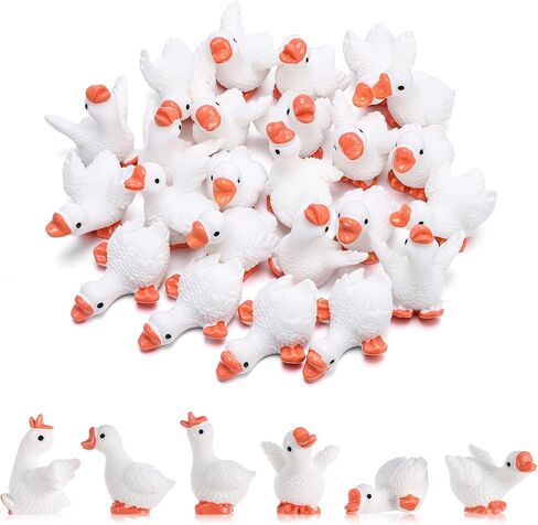30pcs Mini Resin Goose Figurines, Tiny Desk White Goose Statue, Miniature Porch Goose Figures for Dollhouse Fairy Garden Aquarium Office Table Decor (6 Styles) in Kuwait