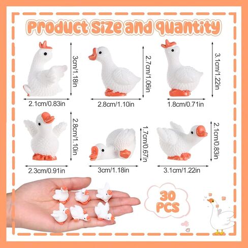 30pcs Mini Resin Goose Figurines, Tiny Desk White Goose Statue, Miniature Porch Goose Figures for Dollhouse Fairy Garden Aquarium Office Table Decor (6 Styles) in Kuwait