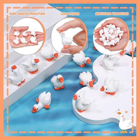 30pcs Mini Resin Goose Figurines, Tiny Desk White Goose Statue, Miniature Porch Goose Figures for Dollhouse Fairy Garden Aquarium Office Table Decor (6 Styles) in Kuwait