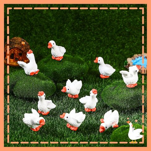 30pcs Mini Resin Goose Figurines, Tiny Desk White Goose Statue, Miniature Porch Goose Figures for Dollhouse Fairy Garden Aquarium Office Table Decor (6 Styles) in Kuwait