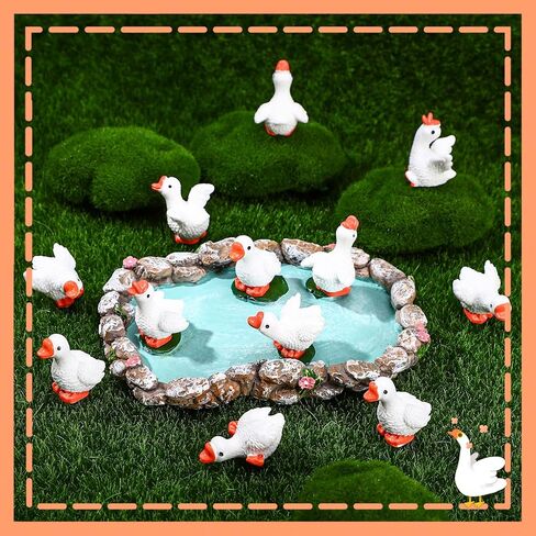 30pcs Mini Resin Goose Figurines, Tiny Desk White Goose Statue, Miniature Porch Goose Figures for Dollhouse Fairy Garden Aquarium Office Table Decor (6 Styles) in Kuwait