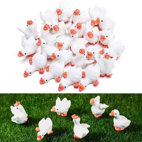 30pcs Mini Resin Goose Figurines, Tiny Desk White Goose Statue, Miniature Porch Goose Figures for Dollhouse Fairy Garden Aquarium Office Table Decor (6 Styles) in Kuwait