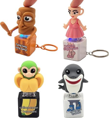 Italian Brainrot Clicker Fidget Keychain with Sound and LED Light - Tralalero Tralala Shark, Tung Tung Tung Sahur, Ballerina Capuchina | Stress Relief Toy for Adults(4pcs) in Kuwait