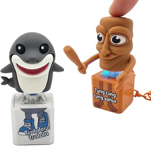 Italian Brainrot Clicker Fidget Keychain with Sound and LED Light - Tralalero Tralala Shark, Tung Tung Tung Sahur, Ballerina Capuchina | Stress Relief Toy for Adults(4pcs) in Kuwait
