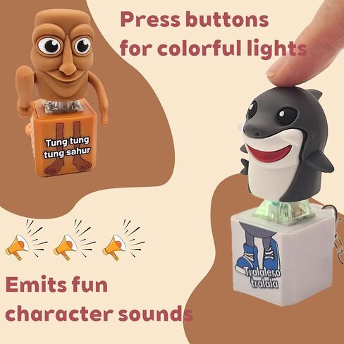 Italian Brainrot Clicker Fidget Keychain with Sound and LED Light - Tralalero Tralala Shark, Tung Tung Tung Sahur, Ballerina Capuchina | Stress Relief Toy for Adults(4pcs) in Kuwait