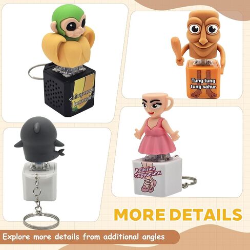Italian Brainrot Clicker Fidget Keychain with Sound and LED Light - Tralalero Tralala Shark, Tung Tung Tung Sahur, Ballerina Capuchina | Stress Relief Toy for Adults(4pcs) in Kuwait
