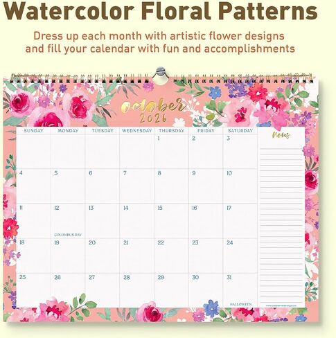 S&O Watercolor Floral Wall Calendar from July 2025-Dec 2026 - Tear-Off Monthly Calendar - 18 Month Academic Wall Planner - Hanging Organizer to Track for Anniversaries & Appointments - 13.5"x10.5"in in Saudi Arabia
