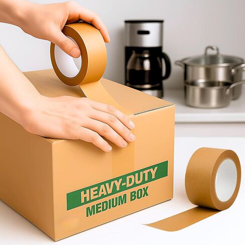 شريط التعبئة المتحركة لصناديق 2 -PK - لا حاجة إلى بندقية شريطية ، والدموع باليد ، وسقة ذاتية - سهلة الإزالة ، قابلة للكتابة - قابلة لإعادة التدوير ، تخزين وشحن مستلزمات ، 1.9 "× 55 YD ، ورق كرافت ، تماما in Kuwait