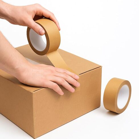 شريط التعبئة المتحركة لصناديق 2 -PK - لا حاجة إلى بندقية شريطية ، والدموع باليد ، وسقة ذاتية - سهلة الإزالة ، قابلة للكتابة - قابلة لإعادة التدوير ، تخزين وشحن مستلزمات ، 1.9 "× 55 YD ، ورق كرافت ، تماما in Kuwait