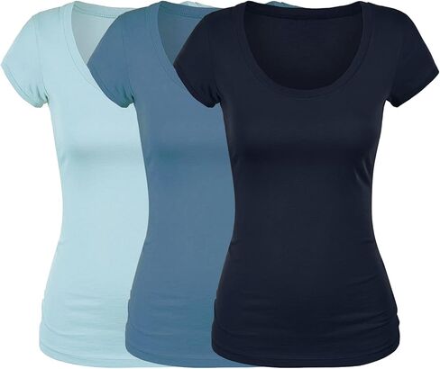Emmalise Women's Short Sleeve Tshirt Scoop Neck Tee Value Pack Junior Plus Sizes in Kuwait
