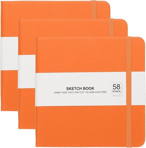 PATIKIL 5x5" Hardcover Leather Pocket Sketchbook, 3Pcs 58 Sheets 150GSM/102lb Blank Notebook Travel Journal Sketching Pad for Writing Drawing Painting Artist, Orange in Saudi Arabia