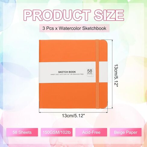 PATIKIL 5x5" Hardcover Leather Pocket Sketchbook, 3Pcs 58 Sheets 150GSM/102lb Blank Notebook Travel Journal Sketching Pad for Writing Drawing Painting Artist, Orange in Saudi Arabia