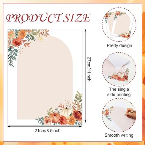 60 Sheets Fall Watercolor Stationery Letterhead Paper Pumpkin Flower Writing Letter Paper for Autumn Thanksgiving Notes Greeting Wedding Birthday Invitation Printing, 8.5 x 11 Inch in Saudi Arabia