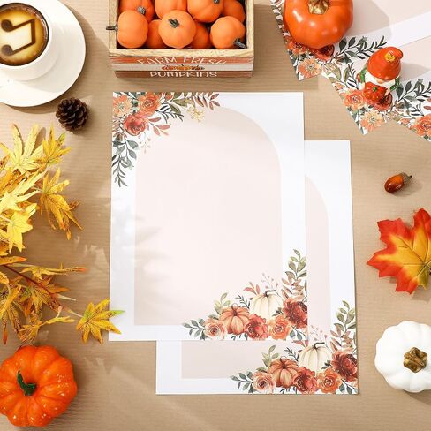 60 Sheets Fall Watercolor Stationery Letterhead Paper Pumpkin Flower Writing Letter Paper for Autumn Thanksgiving Notes Greeting Wedding Birthday Invitation Printing, 8.5 x 11 Inch in Saudi Arabia