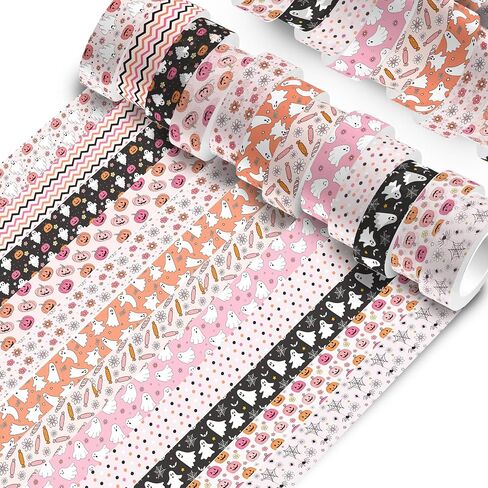 12 رولز هالوين شريط Washi Pink Halloween Pumpkin Ghost Flower Prints Laving Tape 16.4ft Cute Discorative Boho Design Tape Stickers for Halloween Scrapbook Journal Diy Art Craft Glapp in Kuwait