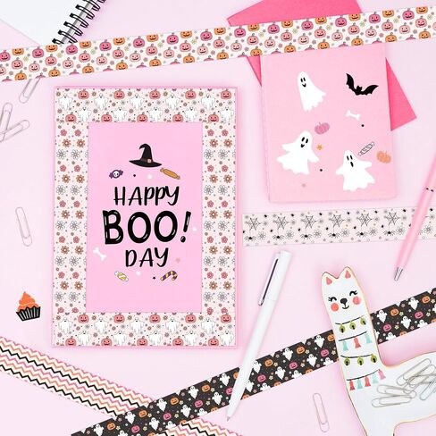 12 رولز هالوين شريط Washi Pink Halloween Pumpkin Ghost Flower Prints Laving Tape 16.4ft Cute Discorative Boho Design Tape Stickers for Halloween Scrapbook Journal Diy Art Craft Glapp in Kuwait