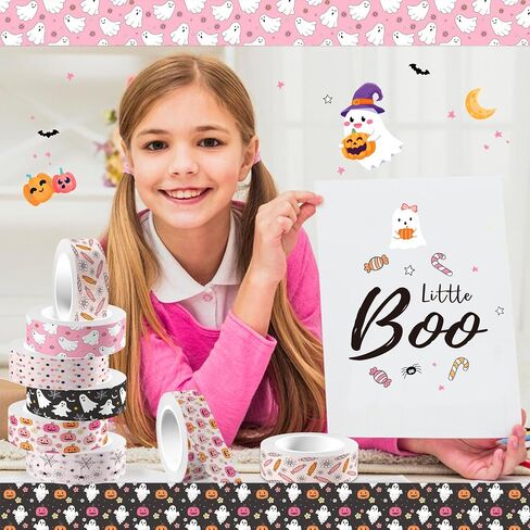 12 رولز هالوين شريط Washi Pink Halloween Pumpkin Ghost Flower Prints Laving Tape 16.4ft Cute Discorative Boho Design Tape Stickers for Halloween Scrapbook Journal Diy Art Craft Glapp in Kuwait