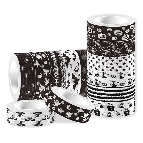 12 Rolls Halloween Washi Tape 12 Design Black White Washi Masking Tape - Pumpkin Ghost Bat Spider Pattern Decorative Paper Adhesive Stickers for Halloween Scrapbook Gift Wrapping DIY Art Crafts,16.4Ft in Saudi Arabia