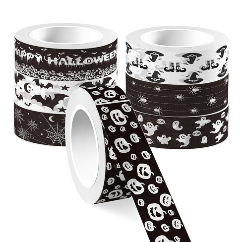 12 Rolls Halloween Washi Tape 12 Design Black White Washi Masking Tape - Pumpkin Ghost Bat Spider Pattern Decorative Paper Adhesive Stickers for Halloween Scrapbook Gift Wrapping DIY Art Crafts,16.4Ft in Saudi Arabia
