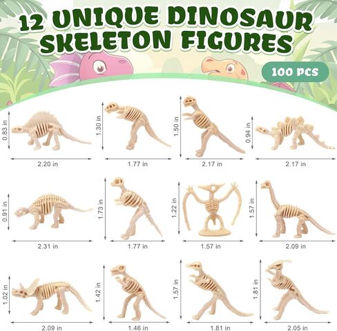 100 Pieces Dinosaur Fossil Skeletons Mini Dinosaur Skeleton Figures Plastic Dino Bones Science Play Dino Sand Dig Party Favor Cake Topper Decoration in Saudi Arabia
