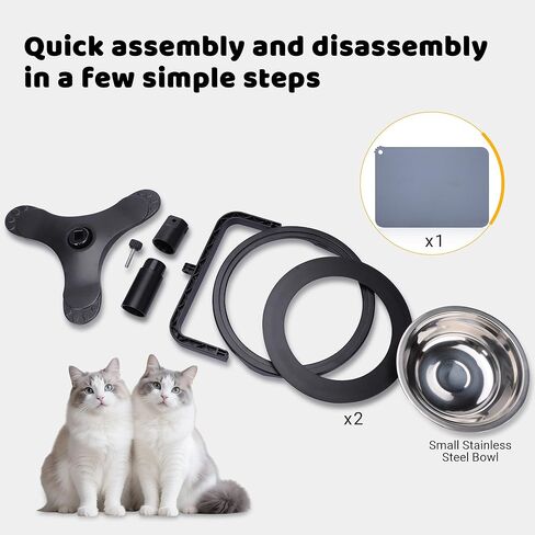 Elevated Cat Bowl with Silicone Food Mat, 3 Height Adjustable, 15° Tilted Cat Bowls Stand with Stainless Steel Bowl for Indoor Cats & Kittens (1Pack)，Black in Kuwait