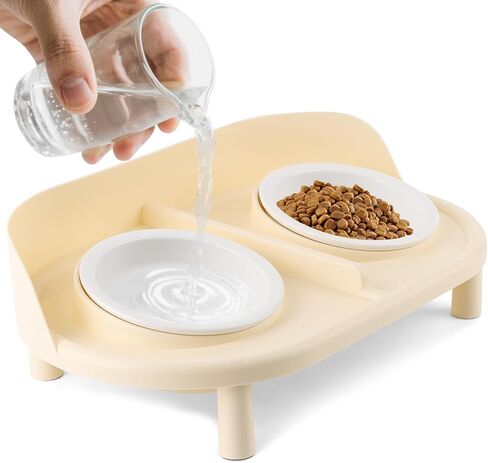 أوعية قطة مرتفعة ، غذاء القط المائل ووعاء الماء مع 2 كمبيوتر أوعية للحيوانات الأليفة ، وقصة راكدة ، ومحطة تغذية طبق الأملاء المضاد للقيء لجميع القطط الحجم والكلاب الصغيرة (رمادي) in Kuwait