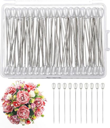 100 Pcs Corsage Pins Teardrop Pearl Sewing Long Straight Wedding Bouguet White Pins for Wedding, Jewelry, Flower DIY Decoration, Quilting and Craft (2.17") in Saudi Arabia