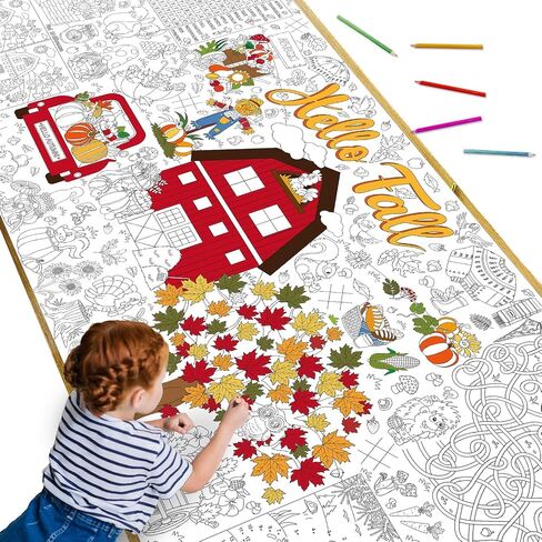 Hello Fall Coloring Poster for Kids Giant Coloring Poster Large Tablecloth Jumbo Autumn Pumpkin Leaves Truck Truck Anctgiving Books for Champroom Home Birthday Party Form in Saudi Arabia