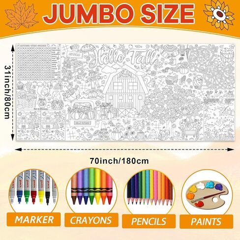 Hello Fall Coloring Poster for Kids Giant Coloring Poster Large Tablecloth Jumbo Autumn Pumpkin Leaves Truck Truck Anctgiving Books for Champroom Home Birthday Party Form in Saudi Arabia