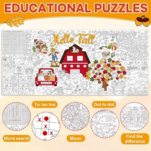 Hello Fall Coloring Poster for Kids Giant Coloring Poster Large Tablecloth Jumbo Autumn Pumpkin Leaves Truck Truck Anctgiving Books for Champroom Home Birthday Party Form in Saudi Arabia