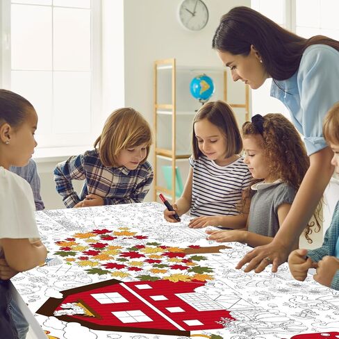 Hello Fall Coloring Poster for Kids Giant Coloring Poster Large Tablecloth Jumbo Autumn Pumpkin Leaves Truck Truck Anctgiving Books for Champroom Home Birthday Party Form in Saudi Arabia